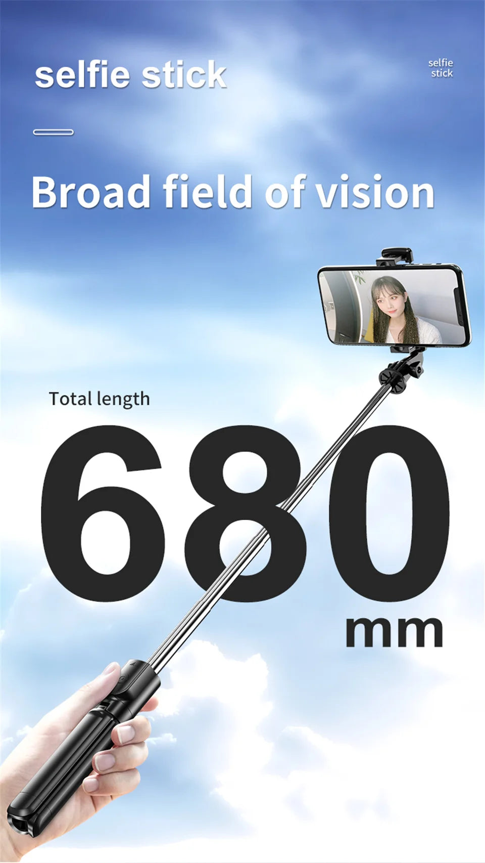 Wireless Selfie Stick Tripod Stand Bluetooth Remote Extendable Tripod for iPhone Mobile Phone Tiktok Live Streaming