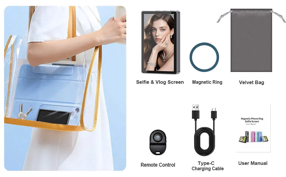 AHXJKA Wireless magnetic Vlog Iphone Selfie Monitor Screen Support Using Rear Camera for iPhone Selfie Vlog Live Stream TikTok
