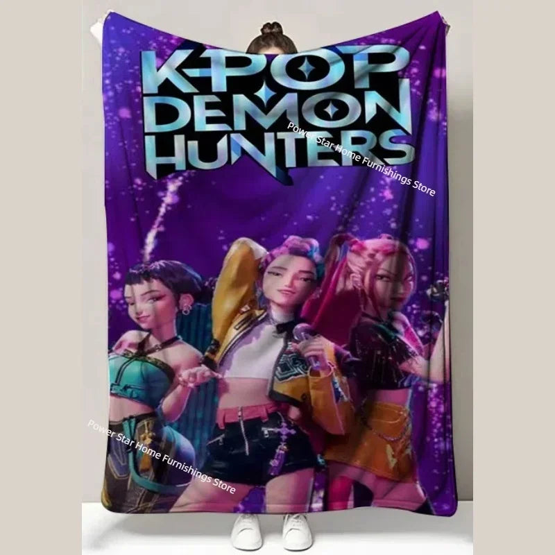 Kpop Demon Hunters Flannel Throw Blanket with Funny Patterns for Nap Office Air Conditioning and Leg Coverage