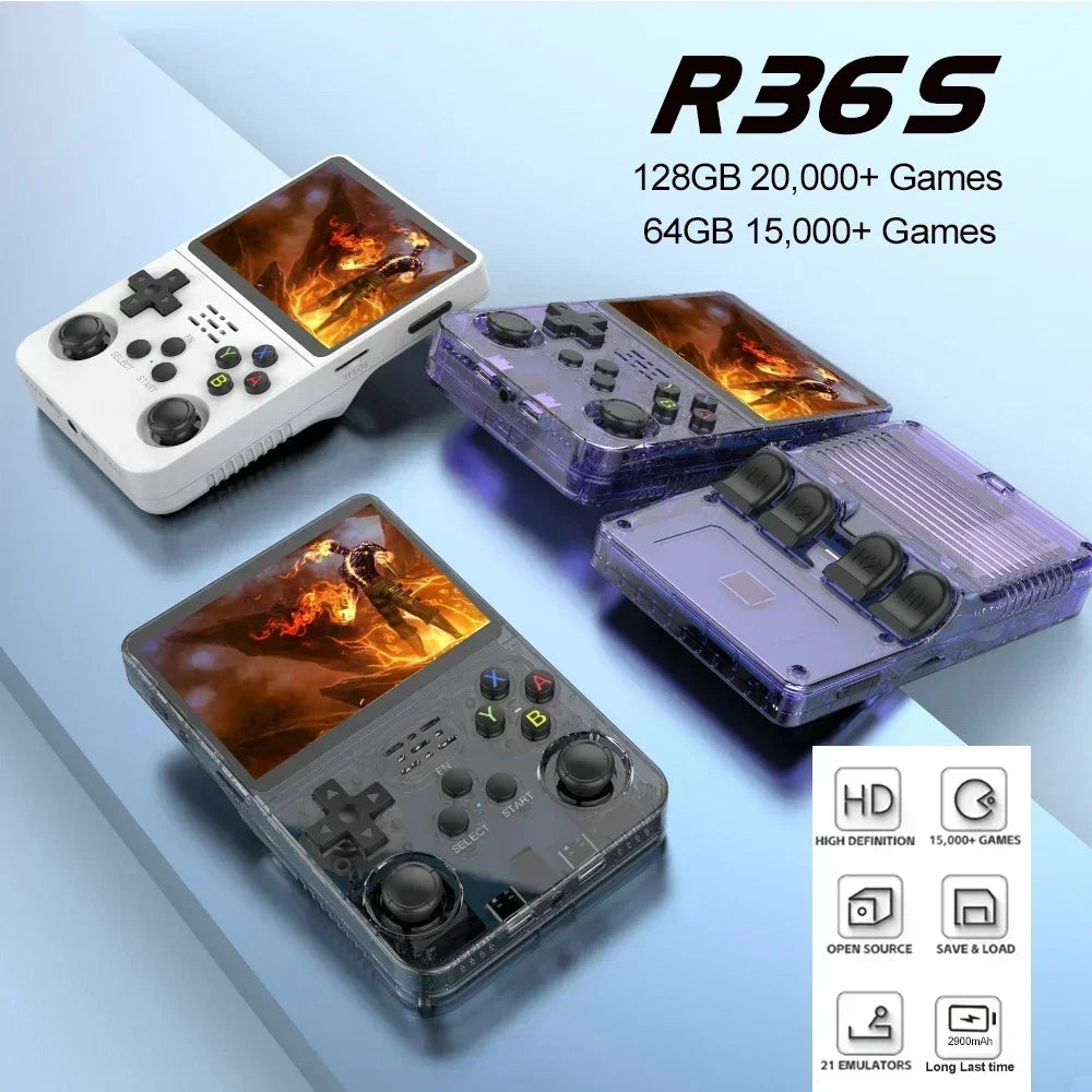 R36S Open Source Retro Handheld Game Console 3.5'' IPS Linux System,Portable Pocket Game Player with 64G/128G/256G