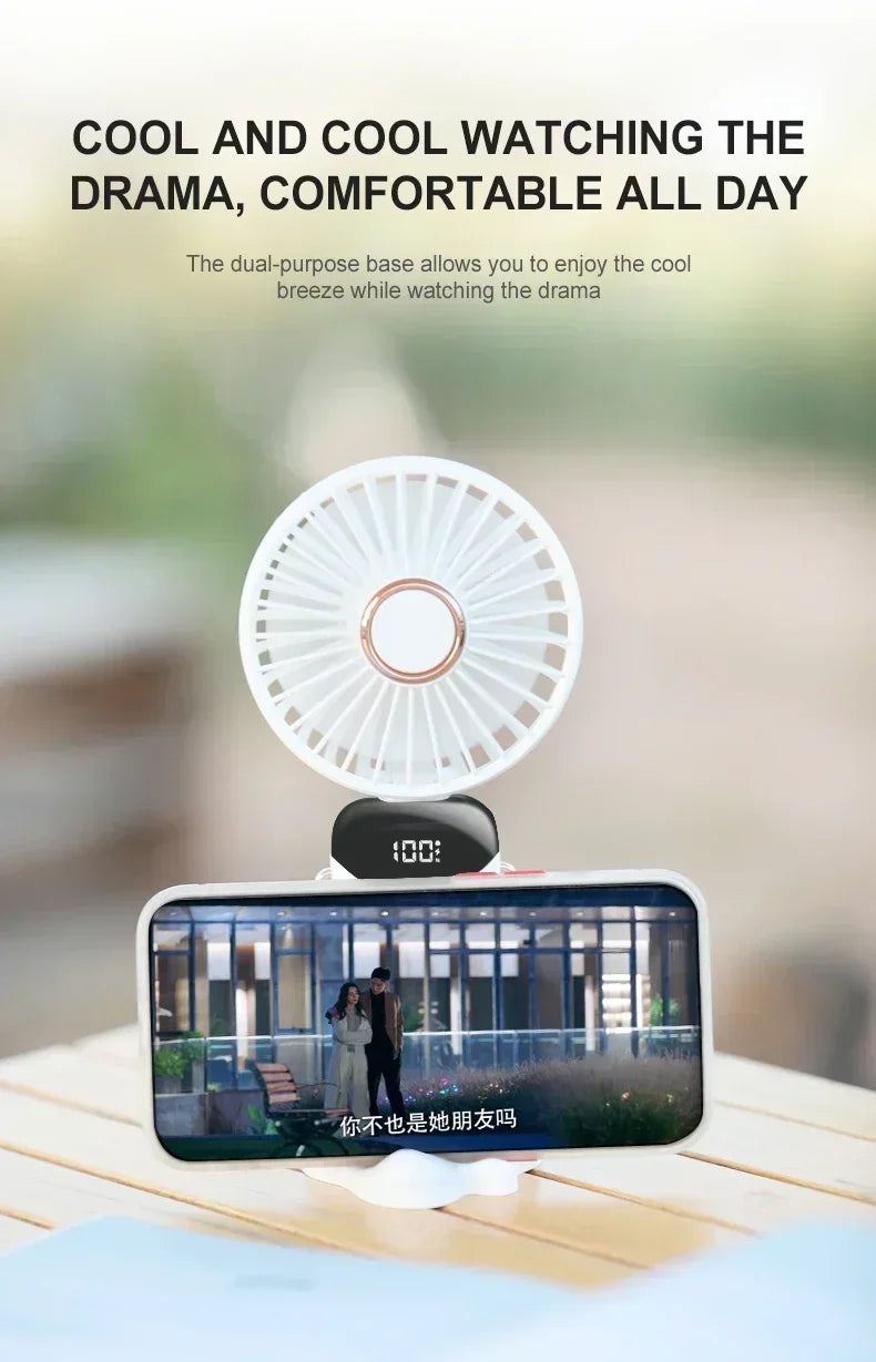 Foldable USB handheld fan -5-speed rechargeable mini fan, can be used as a phone holder and display screen