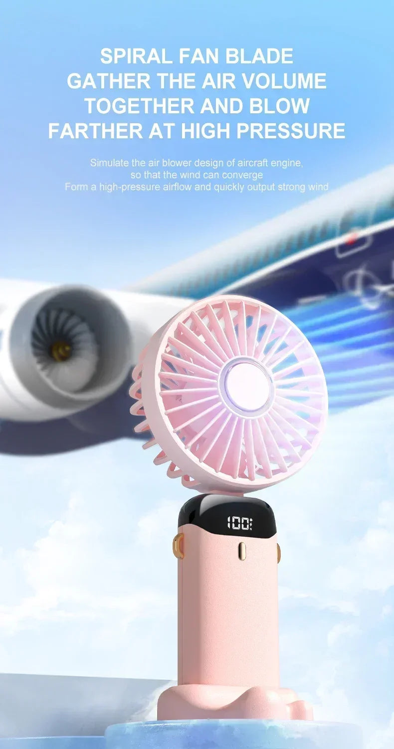 Foldable USB handheld fan -5-speed rechargeable mini fan, can be used as a phone holder and display screen