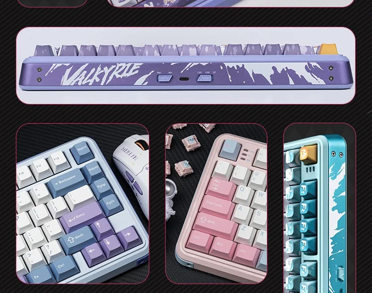 Valkyrie Vk75 Mechanical Keyboard Tri Mode E-Game Hot Swappable 2.4g/Wired/Bluetooth Rgb Gasket Customized Mechanical Keyboard