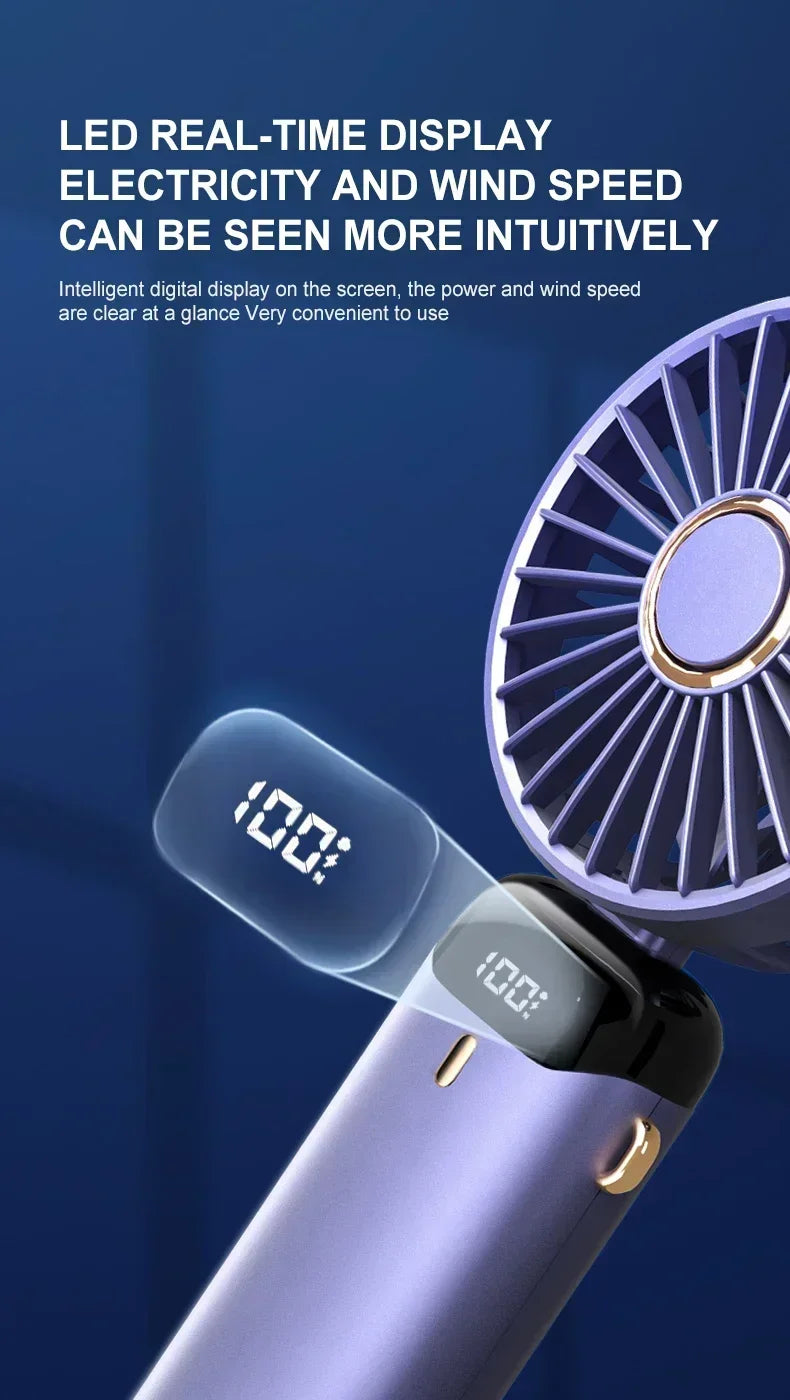 Foldable USB handheld fan -5-speed rechargeable mini fan, can be used as a phone holder and display screen