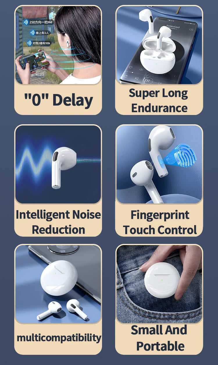 PRO 6 Wireless Bluetooth Headset 5.3 Bluetooth Protocol Earplug Type Strong Endurance Gaming Competitive Headphones TWS Running