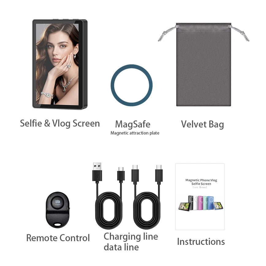 AHXJKA Wireless magnetic Vlog Iphone Selfie Monitor Screen Support Using Rear Camera for iPhone Selfie Vlog Live Stream TikTok