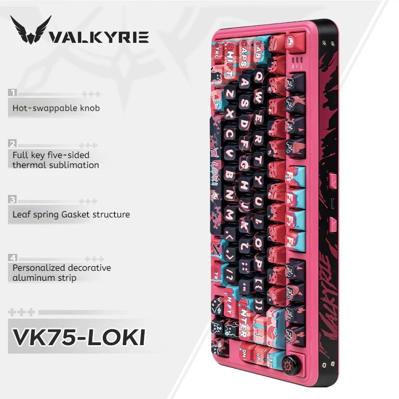 Valkyrie Vk75 Mechanical Keyboard Tri Mode E-Game Hot Swappable 2.4g/Wired/Bluetooth Rgb Gasket Customized Mechanical Keyboard