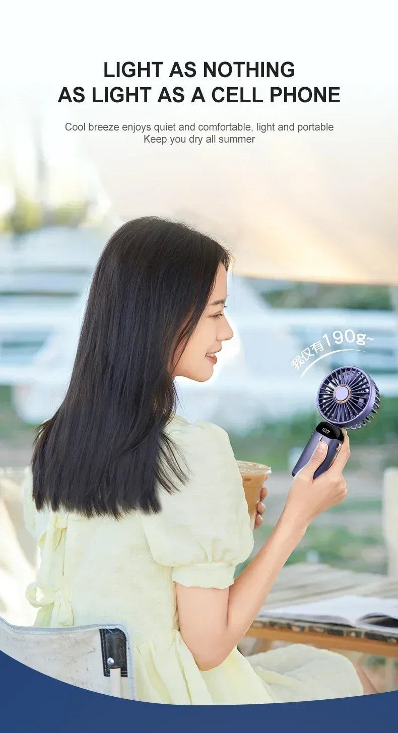 Foldable USB handheld fan -5-speed rechargeable mini fan, can be used as a phone holder and display screen