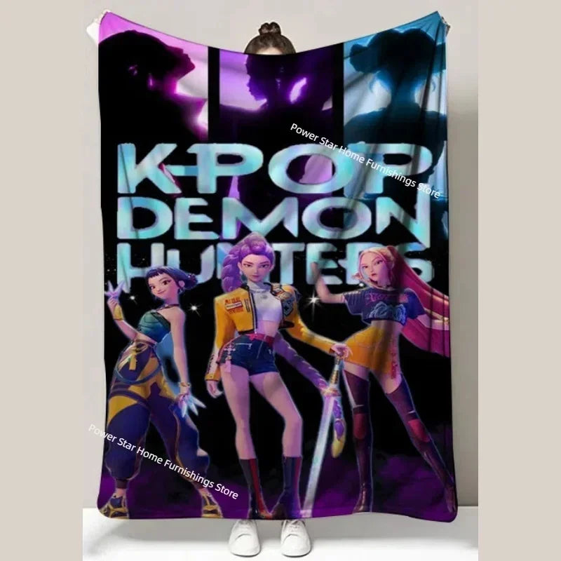 Kpop Demon Hunters Flannel Throw Blanket with Funny Patterns for Nap Office Air Conditioning and Leg Coverage