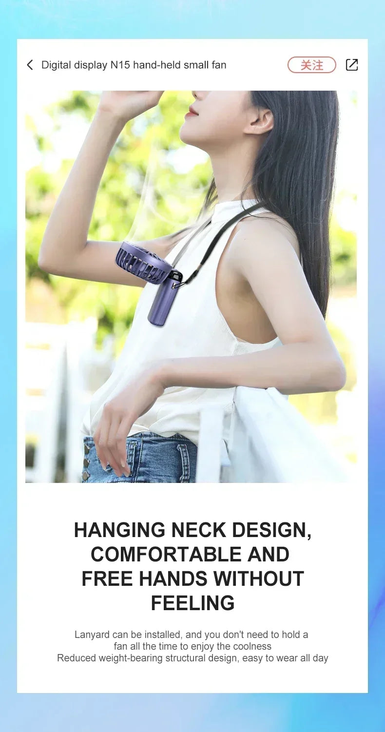 Foldable USB handheld fan -5-speed rechargeable mini fan, can be used as a phone holder and display screen