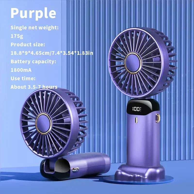 Foldable USB handheld fan -5-speed rechargeable mini fan, can be used as a phone holder and display screen