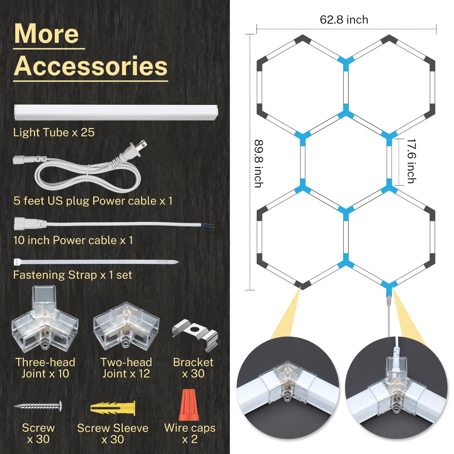 Hexagon Garage Led lights, 25 Pack 240W Garage Lights Ceiling Led Work Light, Super Bright 6500K Hexagon Honeycomb Led