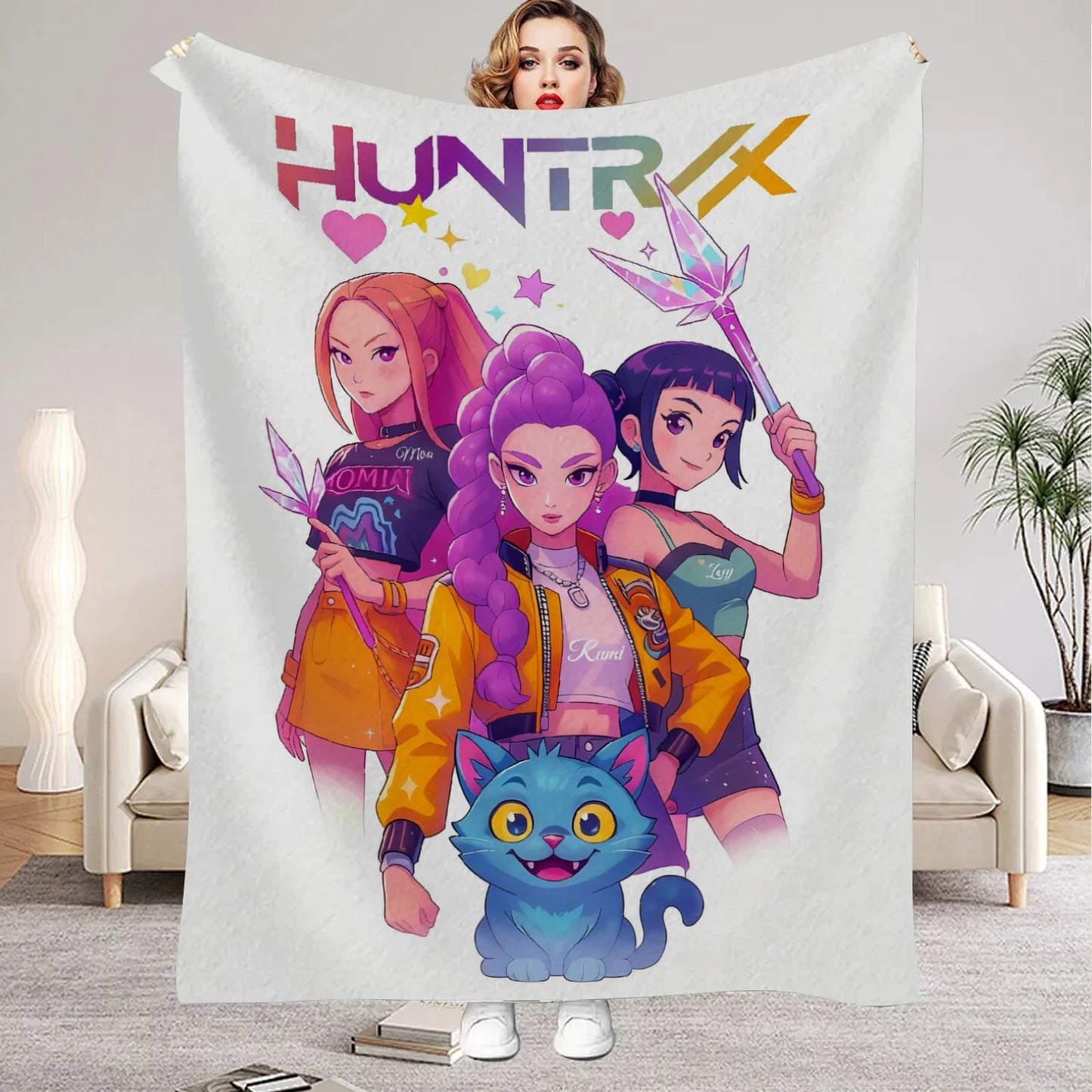 Kpop Anime Huntrix Themed Throw Blanket High Quality Printing Perfect For Fans And Collectors Flat Print Design Warm