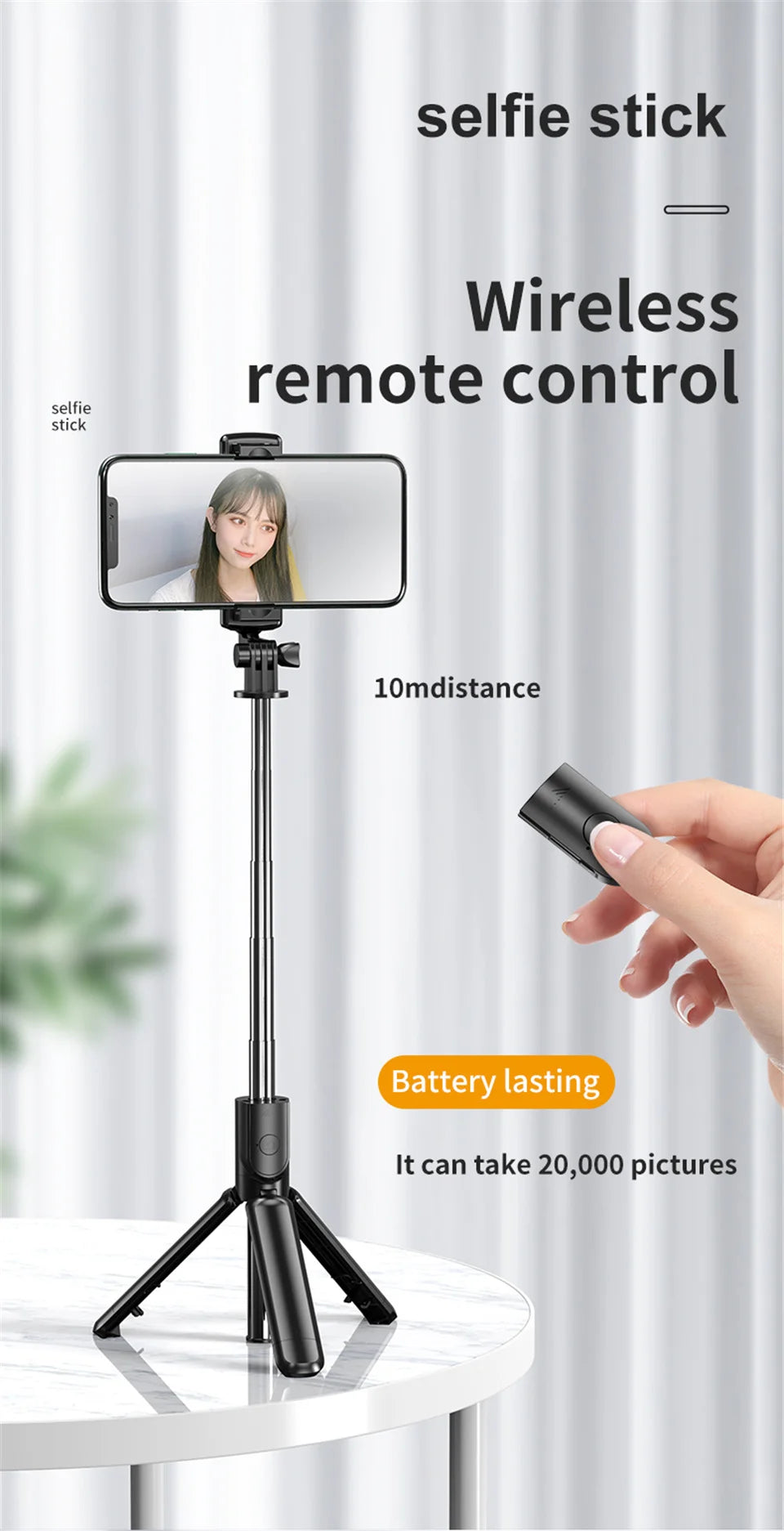 Wireless Selfie Stick Tripod Stand Bluetooth Remote Extendable Tripod for iPhone Mobile Phone Tiktok Live Streaming