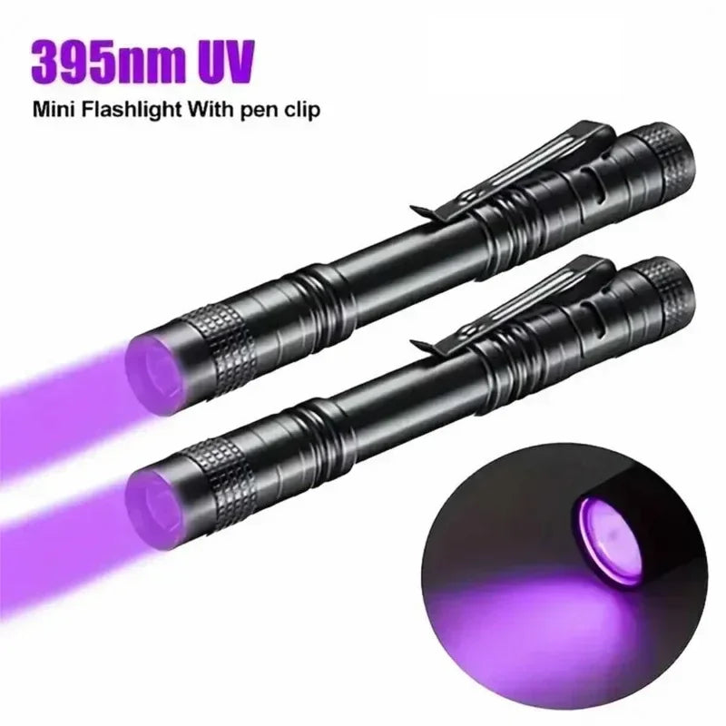 395nm UV Flashlight Ultraviolet Torch With Pen Clip Portable Violet Light Pet Urine Scorpion Detector UV Lamp Use AAA Batteries